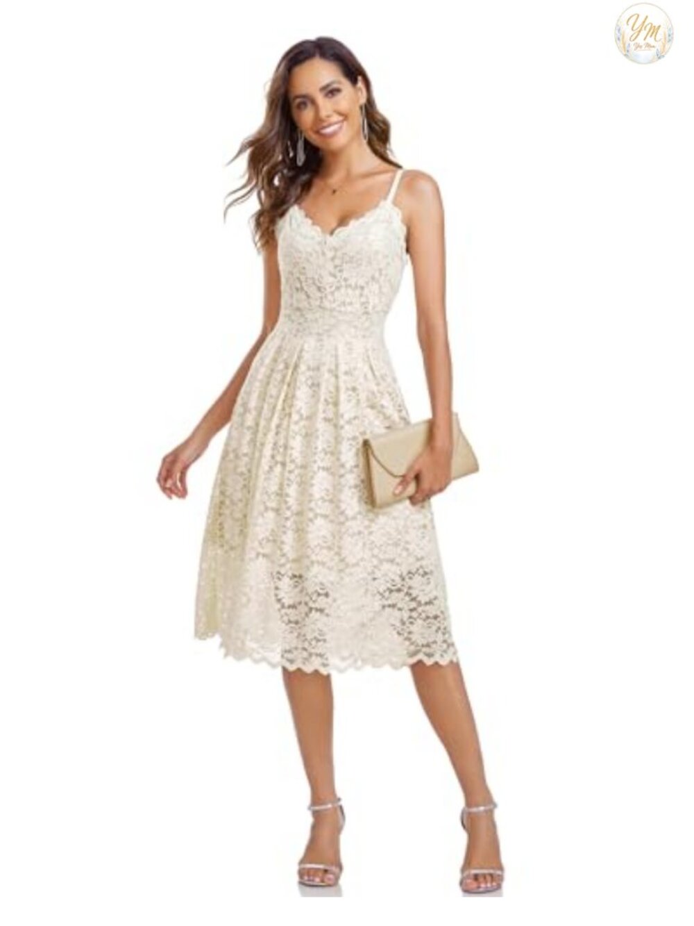 Spaghetti Strap V Neck Sleeveless A Line Lace Evening Cocktail Wedding Guest
